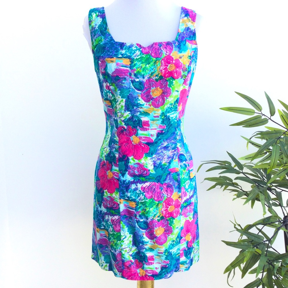 Vintage Summer Floral Dress 80s 90s